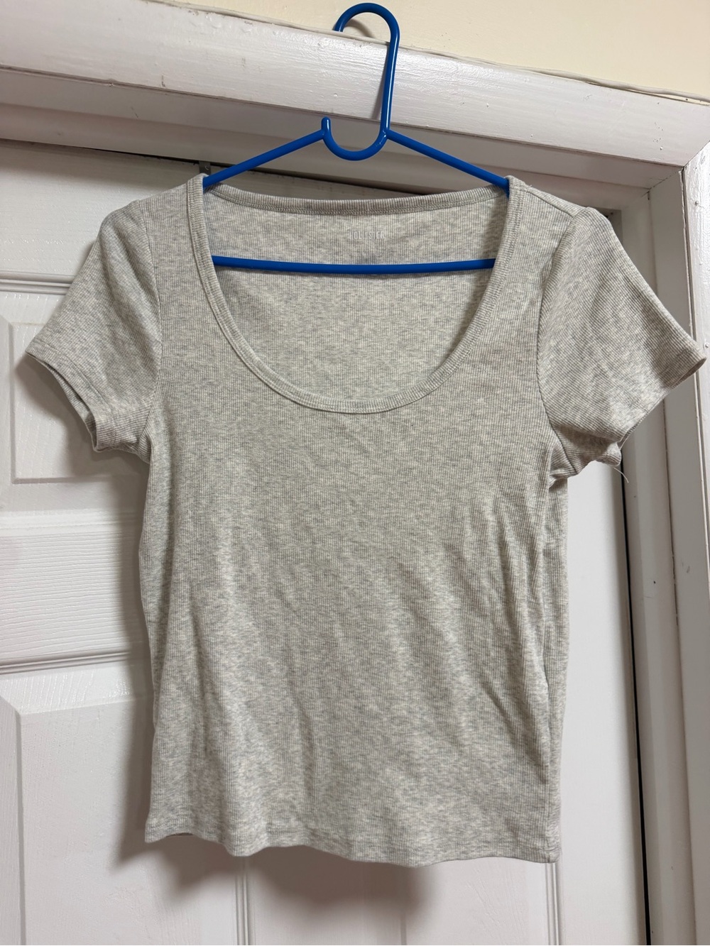 Hollister Ribbed Scoop Neck Short Sleeve Shirt Top Light Heather Gray XL